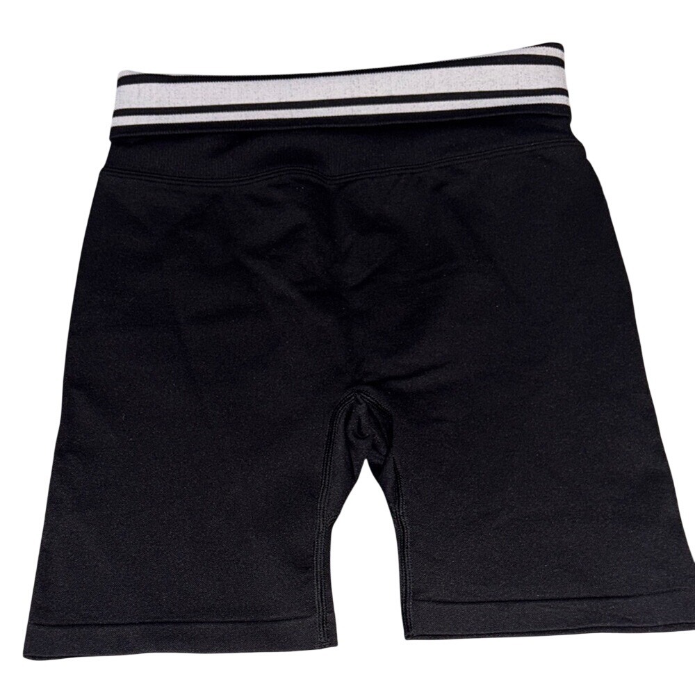 PINK Victoria's Secret Flip It Bike Shorts Black Striped Foldover Waist Small